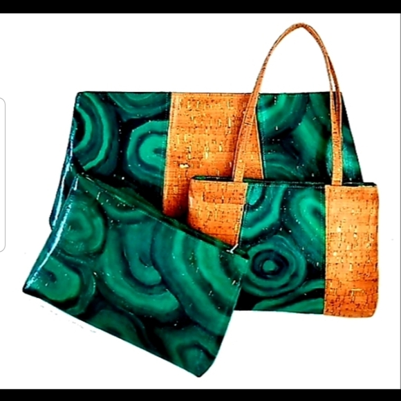 One of a Kind Handmade Malachite Vegan Cork Bag